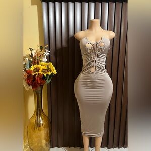 Elegant Lace-Up Beige Dress